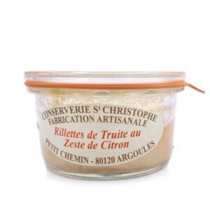 rillettes-de-truite-au-zeste-de-citron-100g Rillettes de păstrăv cu coajă de lămâie, Conserverie Saint Christophe, 100 g