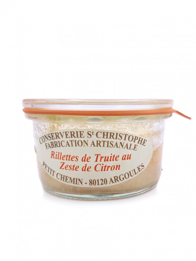 rillettes-de-truite-au-zeste-de-citron-100g Rillettes de păstrăv cu coajă de lămâie, Conserverie Saint Christophe, 100 g