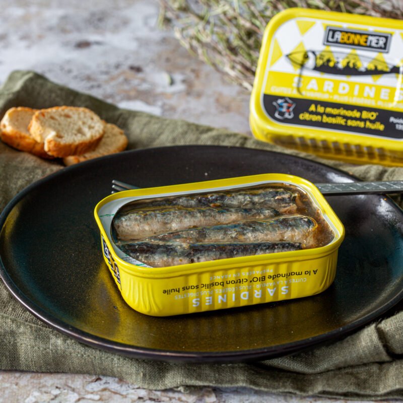 Sardine bio în marinadă cu lămâie și busuioc, fără ulei, Ferrigno, 135 g