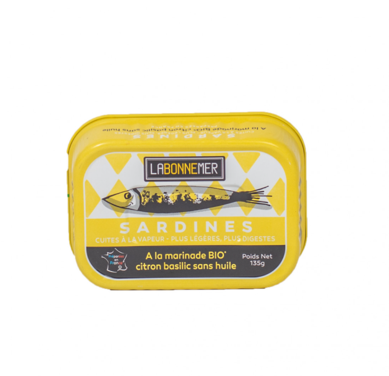 Sardine bio în marinadă cu lămâie și busuioc, fără ulei, Ferrigno, 135 g