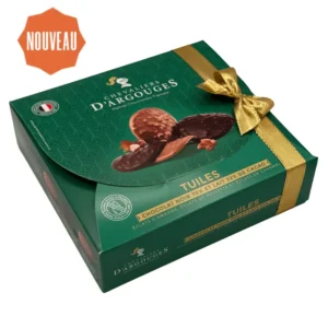 etui-assortiment-de-tuiles Asortiment de discuri fine de ciocolată cu migdale, alune și caramel, Chevaliers d’Argouges, 155 g