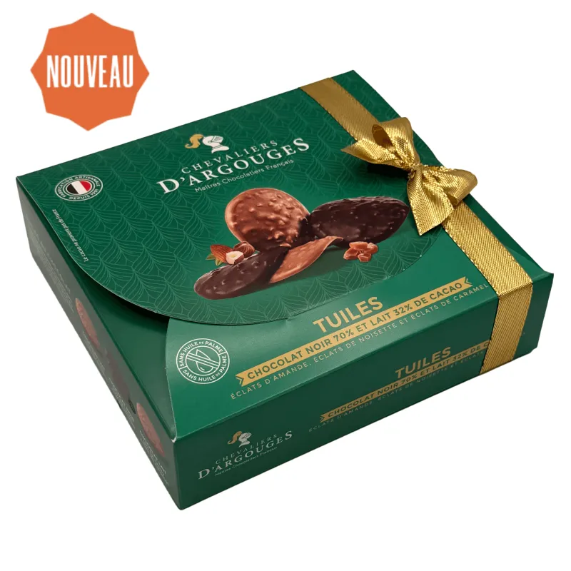 Asortiment de discuri fine de ciocolată cu migdale, alune și caramel, Chevaliers d’Argouges, 155 g